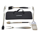 LUPERINI. Barbecue Tool Set. 5-Piece Stainless Steel Grill Tool Set with Case. Turner Spatula, Fork, Spice Brush, Tong and Cleaning Brush for Restaurant, Hotel, Kitchen and Gift. Grilling Accessories.
