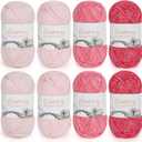 Coopay Yarn for Crocheting and Knitting - 78% Cotton 22% Acrylic - 8 Pack of 50g/1.76oz (CYC #2) - Soft Crochet Yarn Cake, Vibrant Color for Toys, Sweaters, Scarves, Hats - Beginner Friendly (Pink)