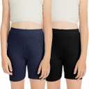 CharmWM Girls Bike Shorts Kids High Waisted Under Dress Dance Short Leggings 2 Pack,  5-6 Years, Black & Navy