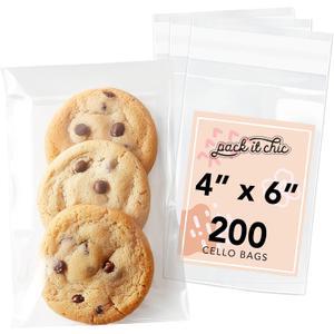 Pack It Chic - 4 X 6 (200 Pack) Self Sealing Cellophane Bags - Candy, Treats, and Party Favors