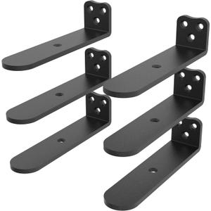 Floating Shelf Bracket, 4 Inch 6PACK Black Heavy Duty Shelf Bracket,Hidden Shelf Brackets 1/5 in Thick,L Brackets Support for Shelves,Suitable for Kitchen, Study Or DIY,Holds Over 160lb+