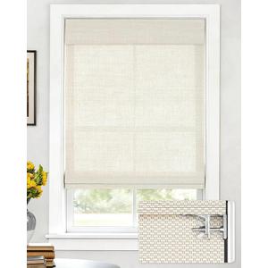 LazBlinds No Drill Cordless Bamboo Roman Shades, Light Filtering Blinds for Indoor Windows, Roll Up Bamboo Blinds for Home, 31" W x 64" H, Star-Off White