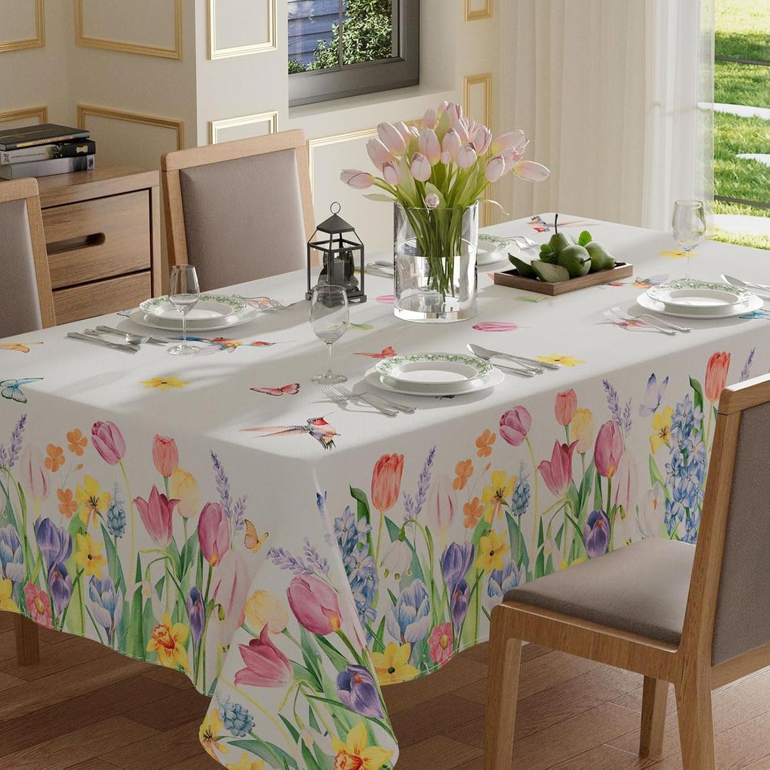XCHI Wildflowers Tulips Flowers Spring Tablecloth Rectangle Summer Table Cloth Washable Table Covers for Indoor Dining Home Party Decorations 60x84 Inch