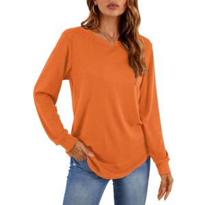 Womens Long Sleeve T Shirts Casual Tops Dressy Fashion Blouses Tunics for Leggings (Orange)
