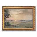 Vintage Sunset Landscape Framed Wall Art Autumn Fields Oil Painting Poster Rustic Horizontal Nature Countryside Scene Canvas Prints Home Interior Decor for Living Room Bedroom 36x24inch