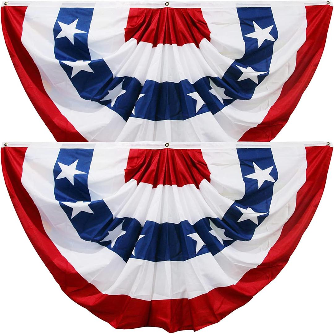 HOOSUN 4th Of July Decorations,American Flag Bunting for Outside,3x6 FT Fourth of July Bunting Patriotic Decorations,Red White and Blue USA Flags Pleated Fan Flag,American Flags Banners for Porch (2 Pack)