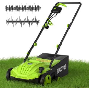2-in-1 Electric Dethatcher and Scarifier, 13-Inch Raking & Scarifying, Turf Dethatcher & with 4-Position Height Adjustment, 14.5 gal Removable Thatch Bag for Lawn Health