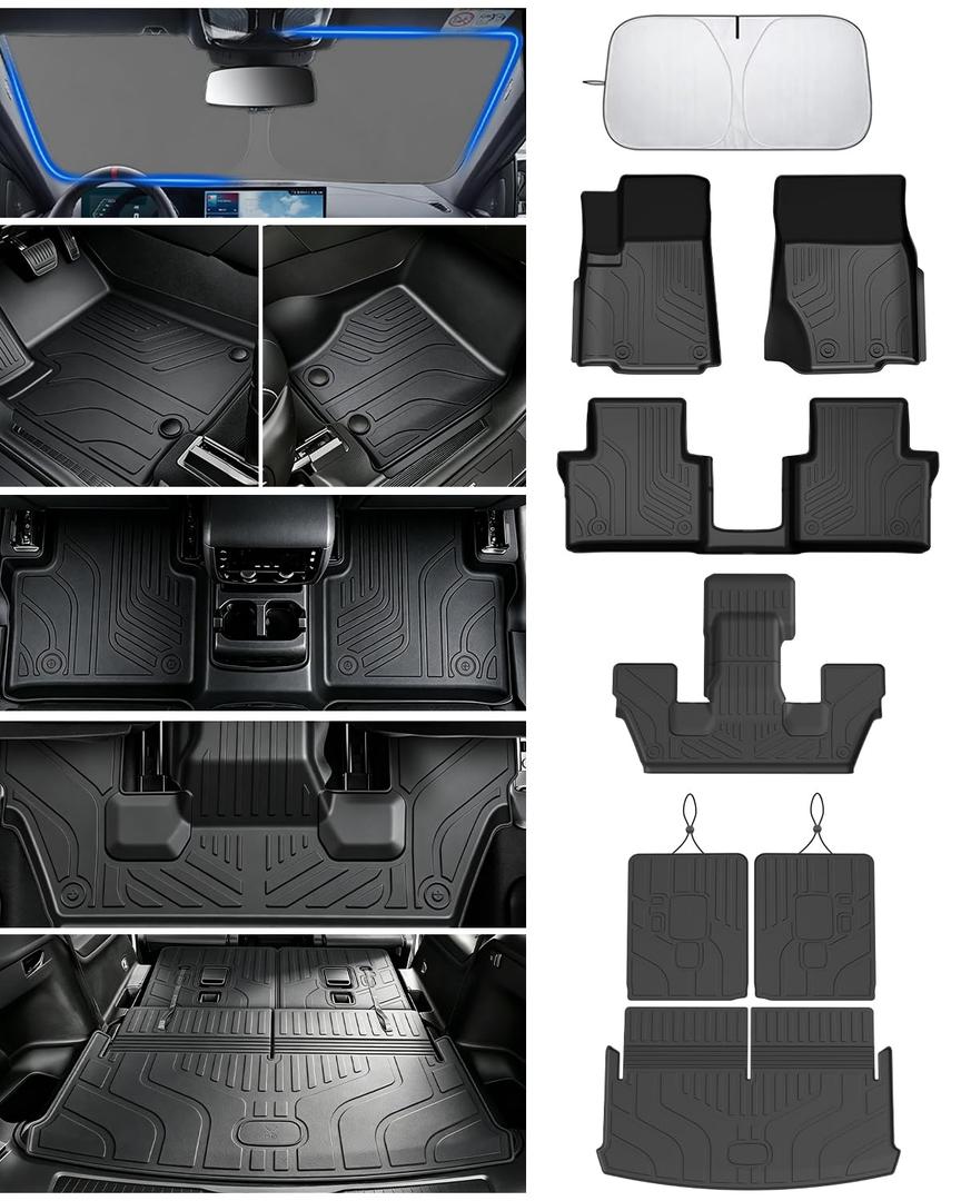 Runine Floor Mats Cargo Liner Fit for 2021-2026 Jeep Grand Cherokee L (Only for 6-Seater w/o 2nd Row Center Armrest), All Weather Car Floor Liners Trunk Cargo Liner Car Accessories