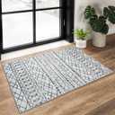 KUTA Moroccan Rugs for Entryway, 2x3 Grey Washable Small Area Rug, Non-Slip Ultra Soft Vintage Geometric Low-Pile Indoor Door Mat Floor Carpet for Indoor, Entrance, Kitchen