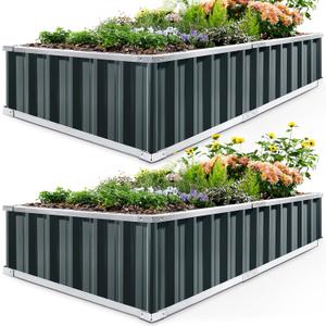 KING BIRD Raised Garden Bed 68" x 36" x 12" (2 Packs) Galvanized Steel Metal Outdoor Planter Kit Box for Vegetables, Flowers, Fruits, and Herbs, Dark Grey