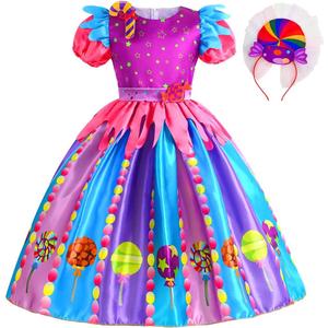 Rainbow Candy Costume for Girls, Kids Candy Princess Tutu Dress with Hair Hoop Halloween Fancy Dress Up Outfit (8-10 Years, Purple Blue)