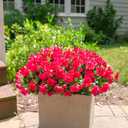 HyeFlora Artificial Faux Outdoor Flowers Plants for Spring Summer Decoration, Fake Silk Hotpink Camellia UV Resistant Look Real for Planter Outside Front Door Porch Patio Balcony, 3 Large Bundles