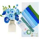 200 pcs Blue Pipe Cleaner Flowers Craft kit for DIY Corn Poppy Bouquet with tutoria(4 Colors),Chenille Stem Flowers Craft with 15 pcs Green Floral Wires,Gardening Tape,Stamen(2 Colors)
