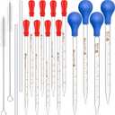 16 Pieces Glass Pipettes Graduated Dropper 2 Pcs 0.5 ml to 10 ml Glass Liquid Dropper with Rubber Caps 2 Pcs 20 cm Stir Rod and 2 Washing Brush for Transfer Liquid Essential Oil