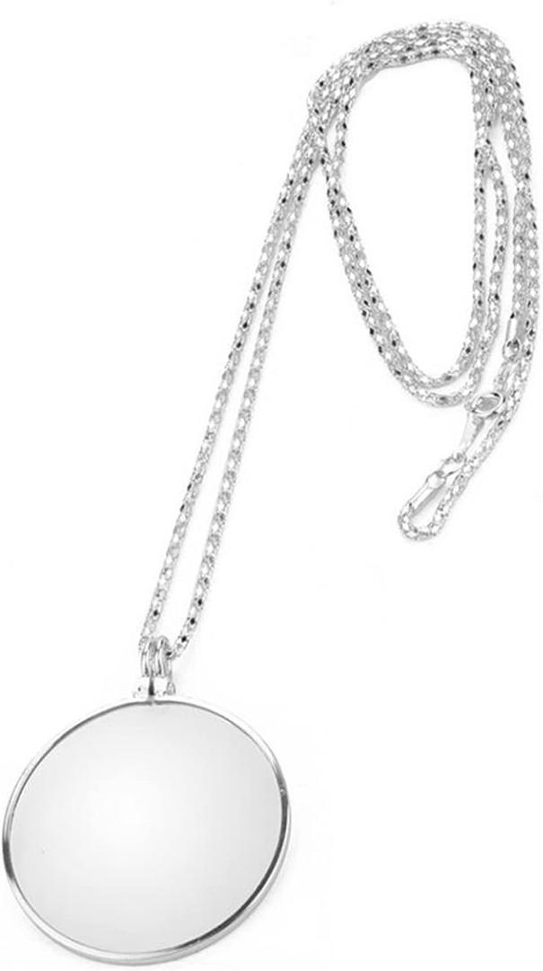 Magnifying Glass Necklace Monocle, 5X Necklace Magnifier with 1.6 inch Glass Lens and 35.4 inch Long Chain, Magnifying Pendant Eyepiece for Library, Reading (Sliver)