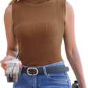 Totatuit Women's Spring Sleeveless Turtlenecks Tops Mock Neck Ribbed Solid Pullover Tank (Brown, L)