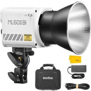 Godox ML60IIBi 70W Bi-Color COB LED Video Light,2800K-6500K CRI 96+/TLCI 97+,Built-in 11 Lighting Effects,App Control Photography Lighting