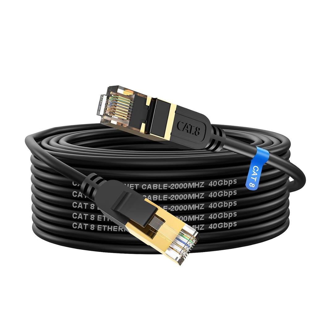Cat 8 Long Ethernet Cable,40FT High Speed Heavy Duty 26AWG Cat8 LAN Network Cable 40Gbps, 2000Mhz with Gold Plated RJ45 Connector, Outdoor&Indoor Internet Cable Compatible for Router Gaming Modem Xbox