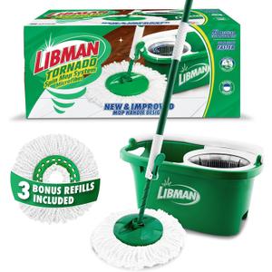 Libman Tornado Spin Mop System with Refill Heads, Microfiber Spinning Mop and Bucket with Wringer Set for Home, Floor Cleaning of Hard-Wood, Laminate, Tile, All Surface Cleaner