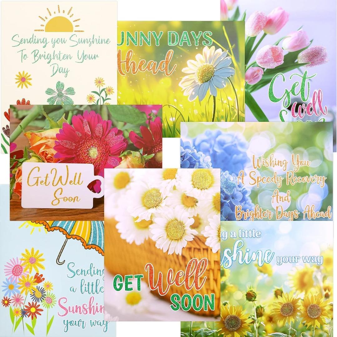 Fancy Land Get Well Cards 24 Pack Floral Get Well Greeting Cards with Envelopes Stickers Friends Family Blank Inside