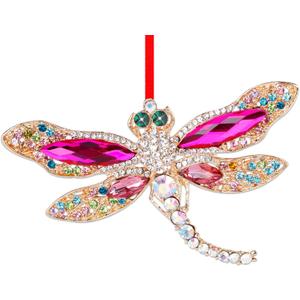 2 x WhatSign Pink Metal Dragonfly Ornaments for Christmas Tree - Dragonfly Christmas Ornament Decorations Keepsake Gifts for Women Girls