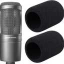 YOUSHARES Audio-Technica AT2020 Pop Filter - 2 PCS AT2020 Microphone Windscreen for Audio Technica AT2020 and AT-2035 AT-2050 ATR2500 ATR2500X AT-4040 Microphones (Black) (2 Pack Foam)