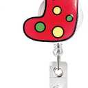 GGDECA Christmas Retractable Badge Holder Stocking Retractable Badge Reels Winter Cute Name Tag Acrylic Alligator Clip Xmas Cute ID Badge Holder for Nurse Work RN Staff Student Teacher Women 2 Pack