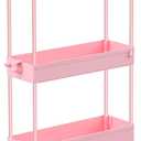 SPACEKEEPER Slim Rolling Storage Cart, 3 Tier Bathroom Organizer Utility Cart Laundry Room Organization Mobile Shelving Unit for Kitchen, Bathroom, Office, Bedroom, Narrow Places, Pink