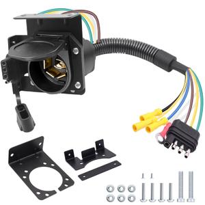 7 Pin Trailer Connector, 4 to 7 Pin Trailer Plug, 4-Way Flat to 7-Way RV Blade and 4-Way Flat Female End Trailer Socket Wiring Adapter Connector Kit, 7 Pin to 4 Pin Trailer Adapter, 7 Way Trailer Plug