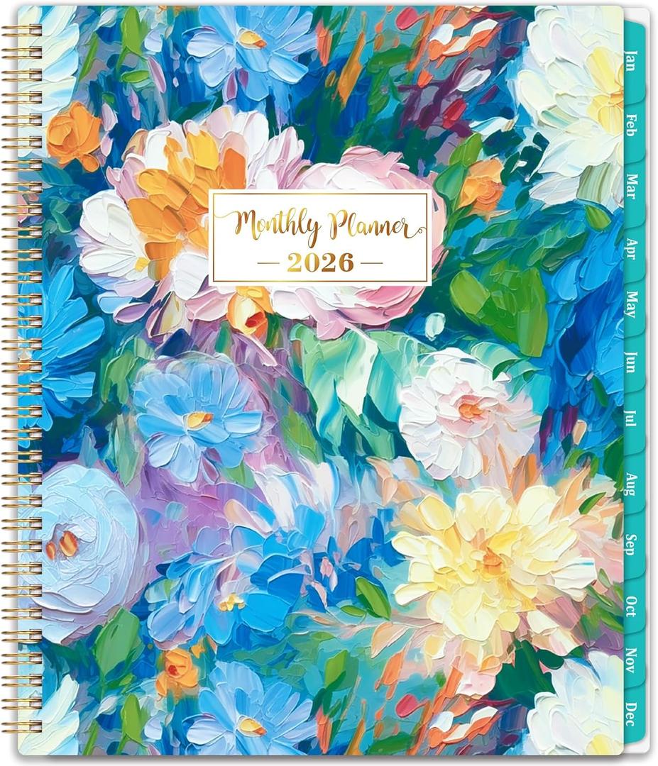2026 Monthly Planner - 2026 Planner, Jan. 2026 - Dec. 2026, Monthly Planner 2026, 9" x 11", 2026 Calendar Planner with Twin-wire Binding + Green Tabs + Back Pocket - Floral