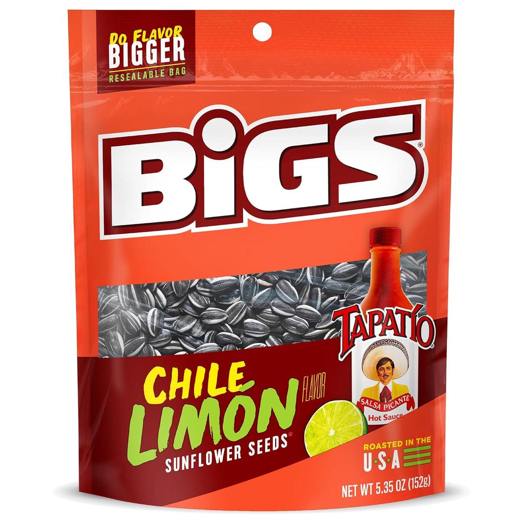 BIGS Sunflower Seeds, Tapatio Chile Limon Flavor, 5.35 oz. (Pack of 12), BB OCTOBER 20 2025