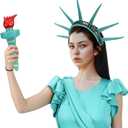 Statue of Liberty Torch and Crown Headband, Lady Liberty Accessories for Women Independence Day Cosplay (Teal)