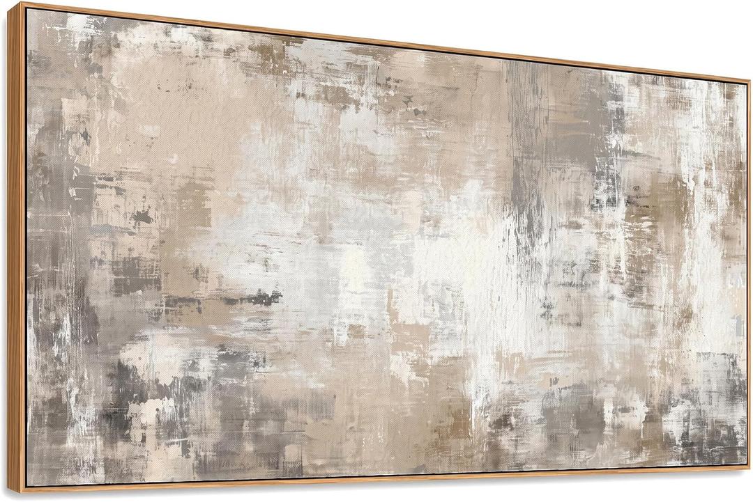 HUADAOART Abstract Canvas Wall Art Neutral Beige Gray Framed 20x40 Inch