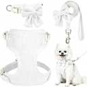 Small Dog Collar Harness and Leash Set with Bowtie, Adjustable Dog Harness Collar and Leash Set with Secure Metal Buckle, Breathable Cotton Adjustable Pet Puppy Harness, Easy Walk Harness, S(14-18.9")