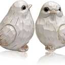 Farmhouse Bird Decor Resin Figurines - Set of 2, Vintage & Modern Statue for Home Accents, Cottage Ornaments Decoration, New White Carved Rustic Figurine