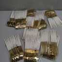 144Pcs Gold Plastic Silverware, Gold Plastic Utensils Set,Disposable Utensils Heavy Duty,Disposable Silverware Set Includes 48 Forks,48 Knives,48 Spoons for Wedding & Party