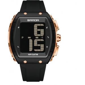 Men's Digital Talking Watch - Large LED Dial 5ATM Waterproof Shockproof Sports Watch with Voice Announcement, Alarm, Stopwatch, Backlight & Easy-to-Read Display for Blind & Elderly Adults (Black Rose Gold)