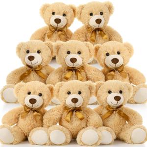 MorisMos 8 Packs Teddy Bears Bulk Stuffed Animals, 14in Small Teddy Bear Plush, Cute Stuffed Bears for Centerpiece Baby Shower Valentines Wedding Birthday, Light Brown