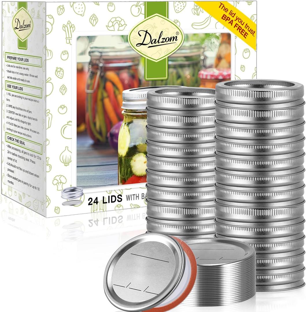 Dalzom 48Pcs Canning Lids with Rings Wide Mouth, Premium Mason Jar Lids with Bands/Rings for Ball, Kerr Jars - Food Grade Material, 100% Fit & Airtight for Wide Mouth Mason Jars