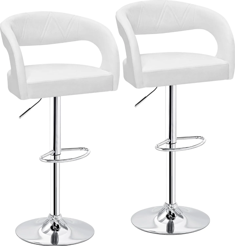 VECELO Bar Stools Set of 2 Swivel Modern Pu Leather Adjustable Barstools, Kitchen Counter Bar Stools, Island Chairs for Bar, Kitchen, Dining Room (White)