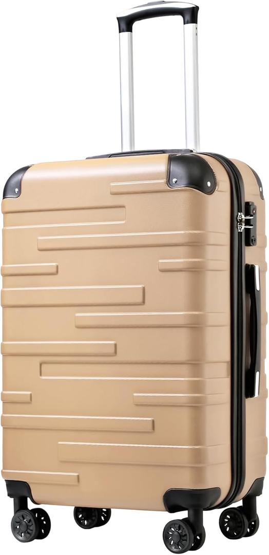 Coolife Hardside Checked Luggage with TSA Lock, Spinner Wheels, Telescopic Handle, Lightweight Suitcase (Champagne, M(24in))