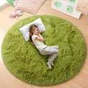 junovo Round Rug 5x5 Feet Fluffy Soft Area Rugs for Kids Girls Room Princess Castle Plush Shaggy Carpet Cute Circle Nursery Rug for Kids Girls Bedroom Baby Room Home Decor Circular Carpet, Green