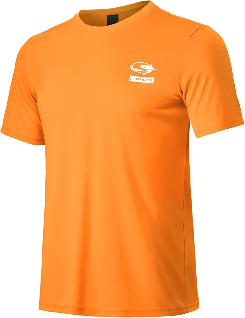 Haimont Men's UPF 50+ Sun Protection Fishing Shirts Short Sleeve Quick Dry Swim T-Shirt UV Workout Athletic Tee Shirt (X-Large, Orange)