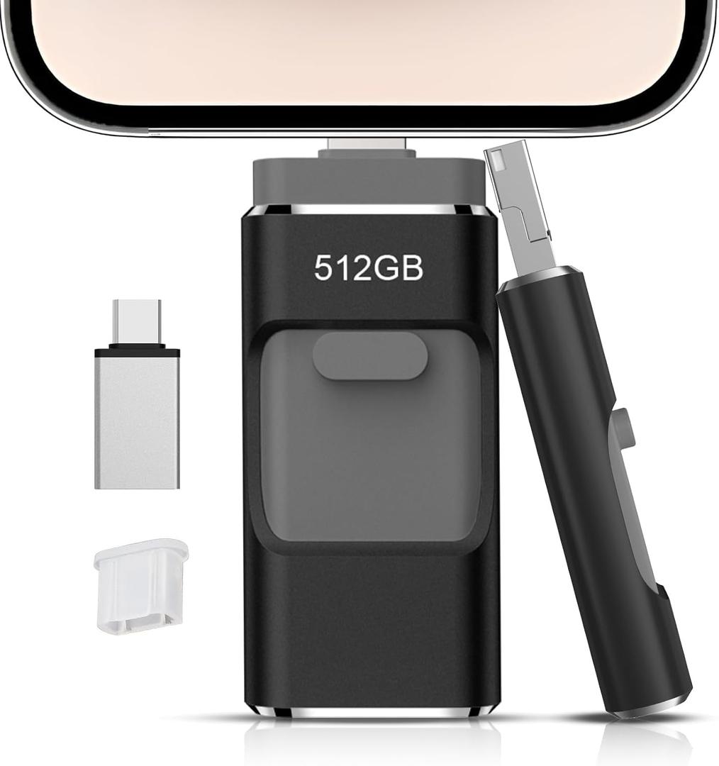 512GB Flash Drive[No App Required] Intended for Phone Tablet Androidphone and Computers, 4 in 1 Photo Stick for Phone Memo