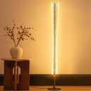 NUR Modern LED Floor Lamp with Remote & Foot Switch, 2700K6500K 3 Color Temps & 10100% Dimming, Sparkly Glitter Acrylic Tube Column, Slim Black Tall Standing Lamp for Living Room Bedroom Office