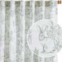jinchan Linen Nursery Curtains 63 inch Long Woodland Wildlife Sage Green Print Drapes for Kid's Room Light Filtering French Country Farmhouse Curtains with Bunny and Forest Design Set of 2 Panels