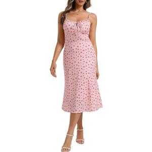 Belle Poque Floral Dress for Women Summer Backless Spaghetti Strap Dresses Cami Dresses Tea Party Dress (Pink, XL)