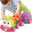 MOONTOY Caterpillar Car Toys for Babies 612 Months, Infant Musical Push & Go Crawling Toy for Toddler Sensory Soft Developmental Grasp Baby Toy Car for 7 8 9 10 11 18 Month 1 Year Old Boys Girls Gift