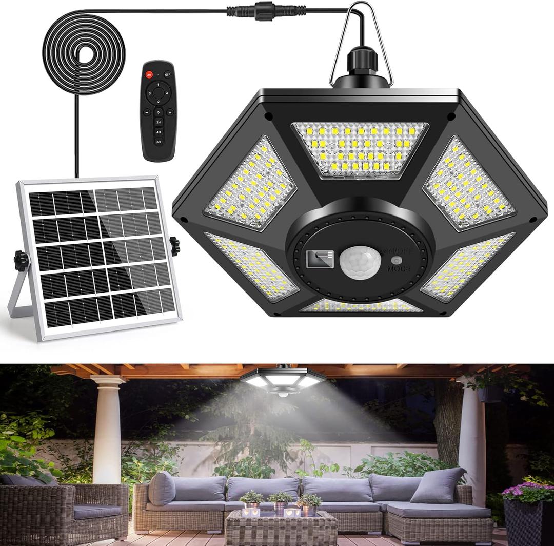 Solar Shed Light, Solar Pendant Light Indoor Outdoor,180 LED 1000LM Solar Indoor Lights Motion Sensor with Remote Control for Shed Barn Gazebo Garage Home (One Pack)