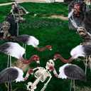 Geelin 10 Pcs Halloween Flamingo Skeletons Stakes Yard Decorations 16 in Skeleton Riding Black Buzzards Outdoor Decor Vulture Statue Stakes Decor for Halloween Lawn Garden Outdoor Party